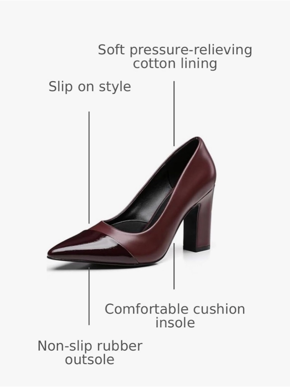 Trary Wine Burgundy Pointed Toe Block Heel Pumps